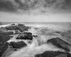 USA, New Jersey, Cape May National Seashore. Ocean and waves hitting rocks at sunrise. Art Print